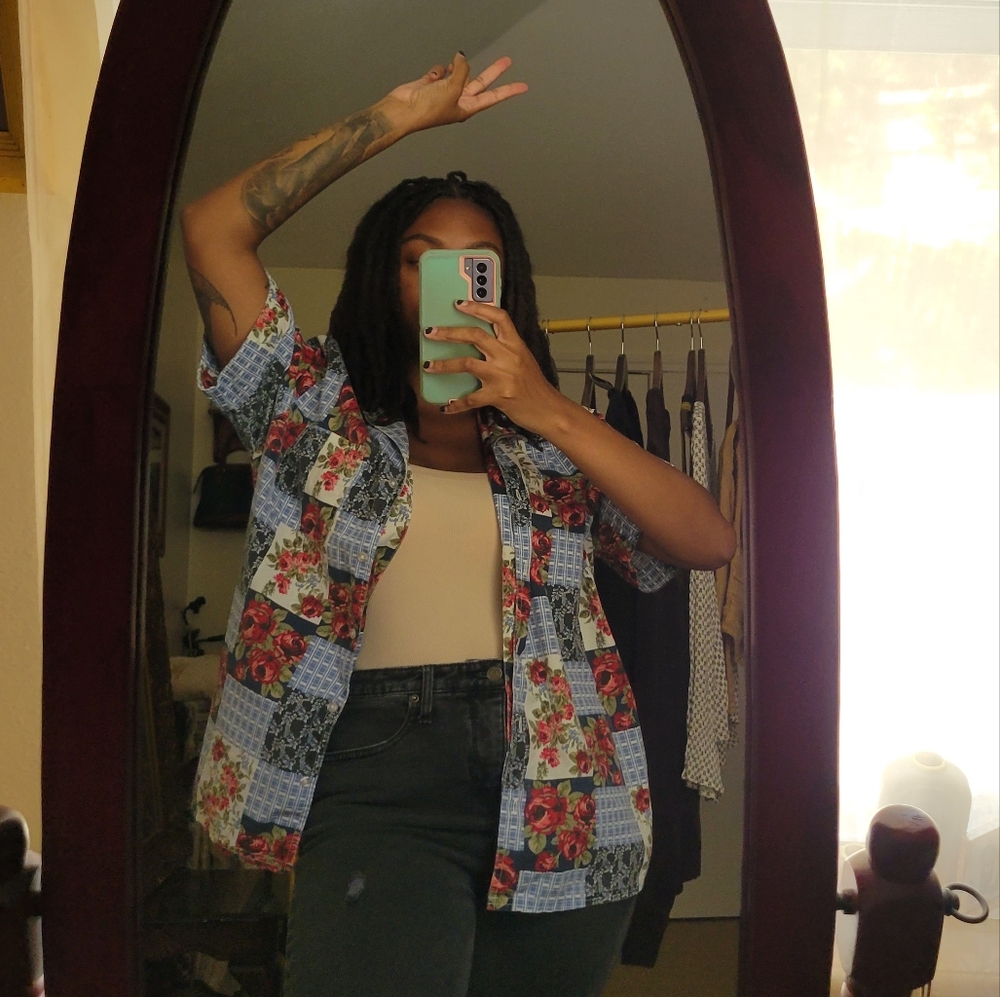 Vintage Rose Patchwork Button Up - image 1